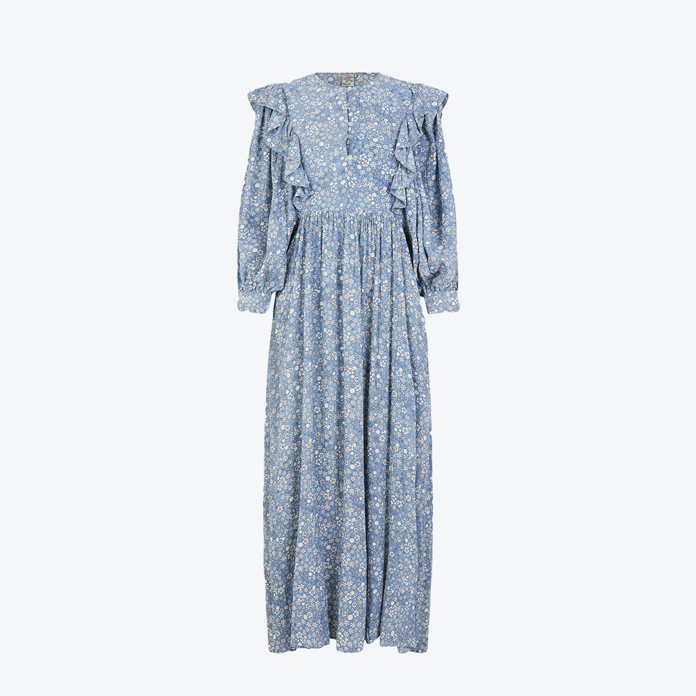 Alona Blue Floral Dress Macbella